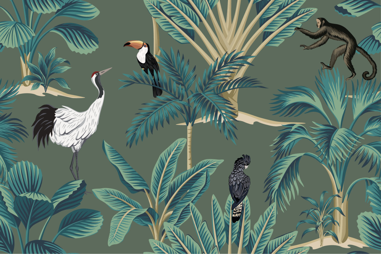 Vintage jungle Wallpaper Mural Botanical Wallpapers Wall Murals