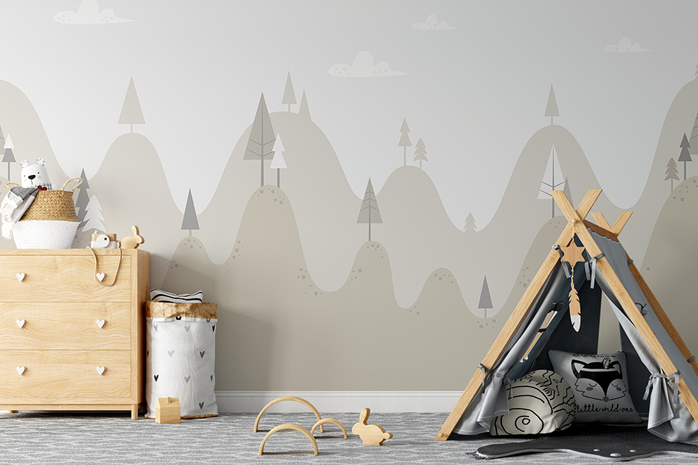Scandi mountains wallpaper mural Kids Wall Murals Wall Murals