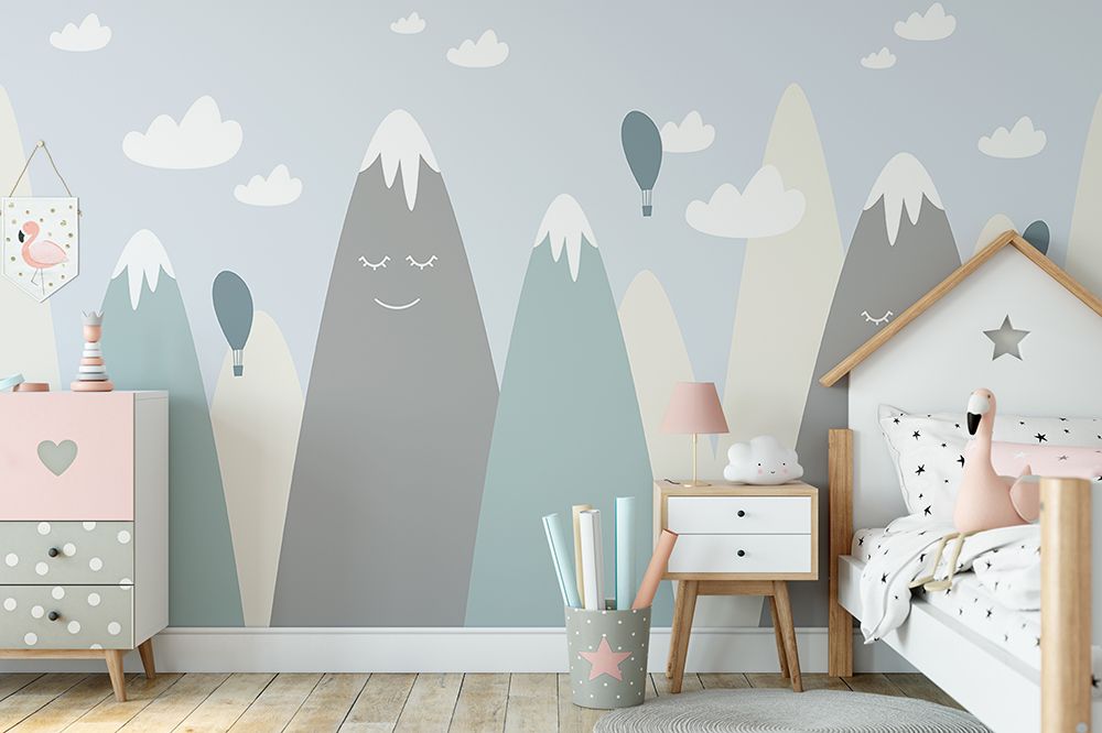 happy mountains wallpaper mural