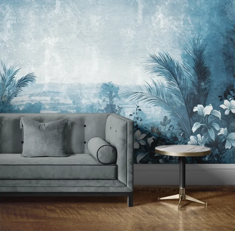 Custom Murals - Wall Murals - Celestial Blue Flora Mural