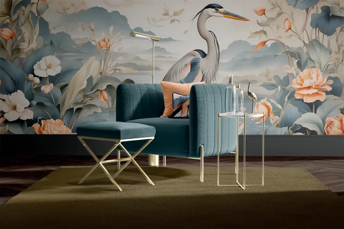 Custom Murals - Wall Murals - Majestic Heron Garden Mural